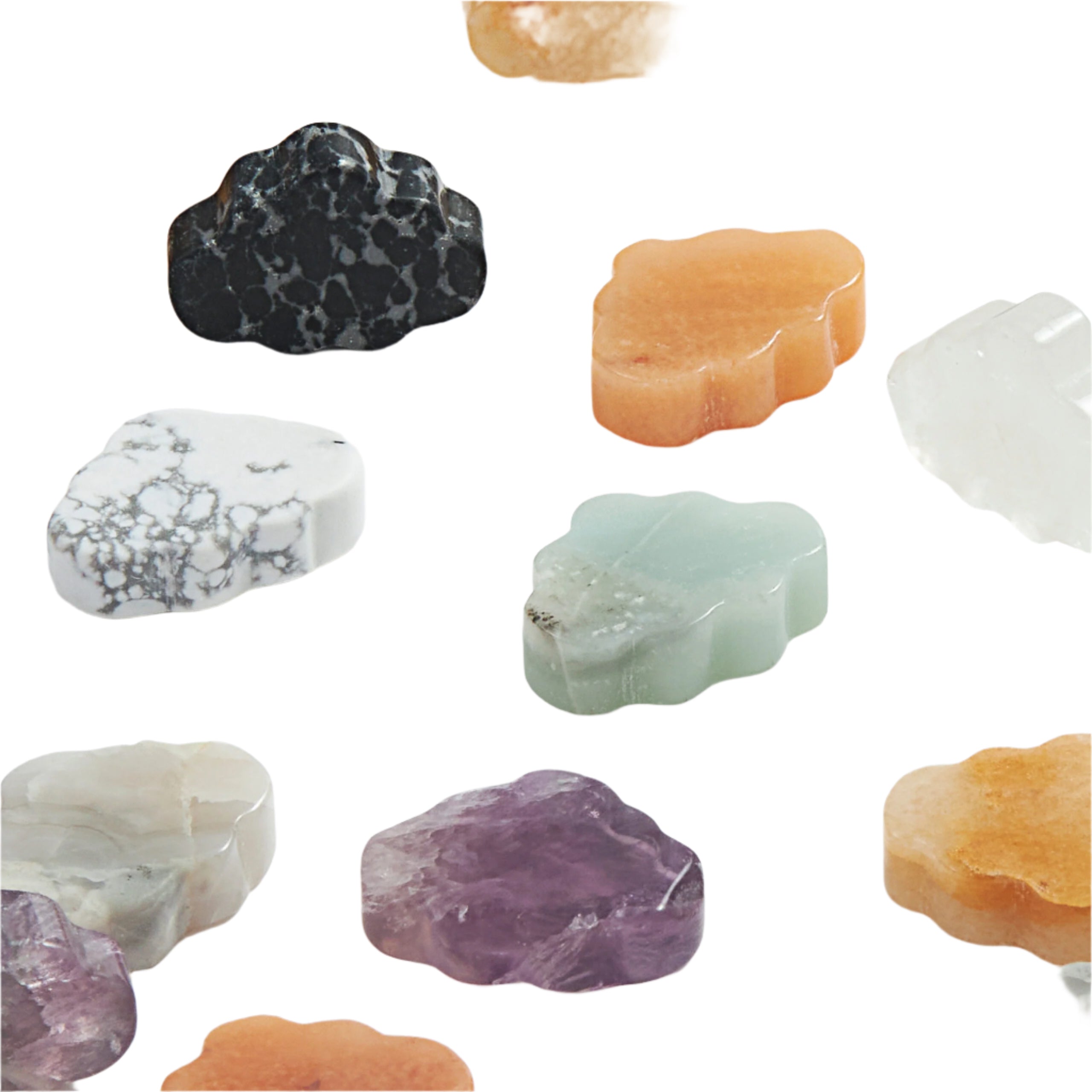 Assorted mini crystal clouds carved from gemstones like Amethyst, Amazonite, Clear Quartz – Funky Confetti